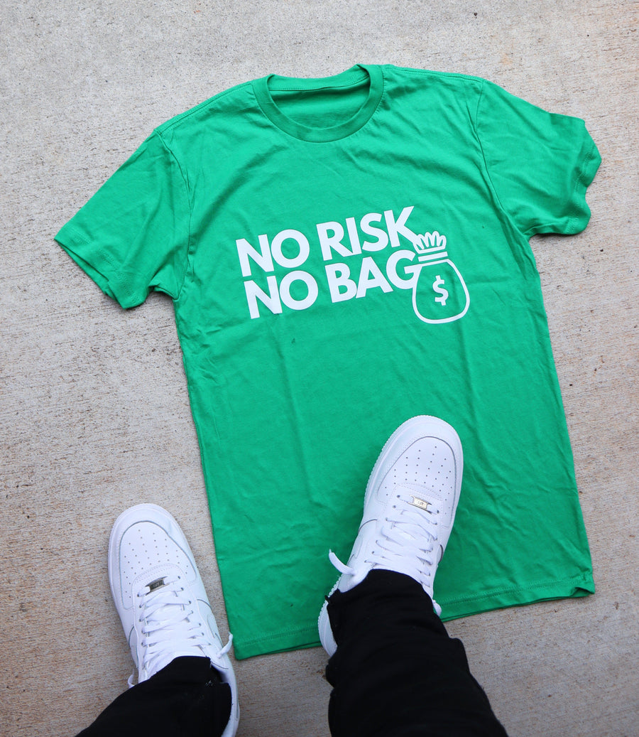 RISKY REWARDS “NO RISK NO BAG” COTTON GREEN TEE